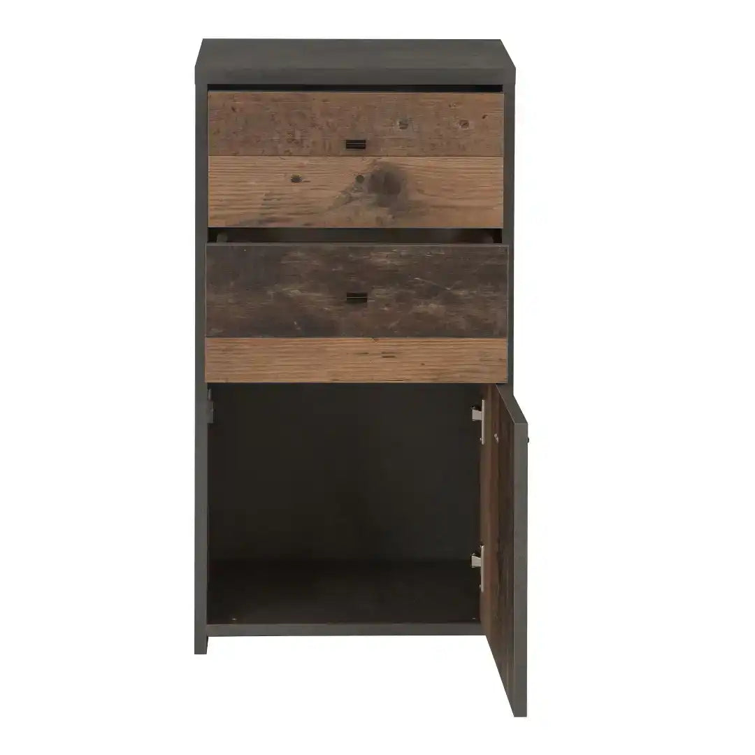 Best Chest Storage Cabinet 2 Drawers 1 Door in Concrete Optic Dark Grey/Old - Wood Vintage - Price Crash Furniture