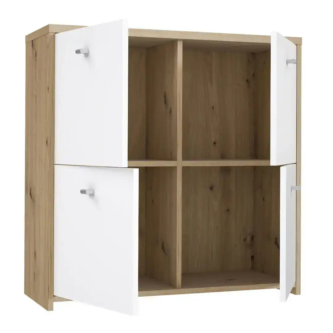 Best Chest Storage Cabinet with 4 Doors in Artisan Oak/White - Price Crash Furniture
