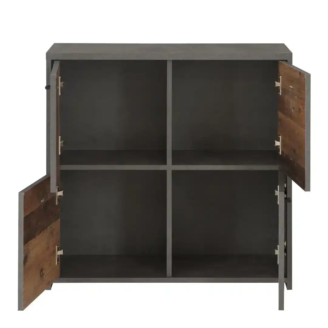 Best Chest Storage Cabinet with 4 Doors in Concrete Optic Dark Grey/Old - Wood Vintage - Price Crash Furniture