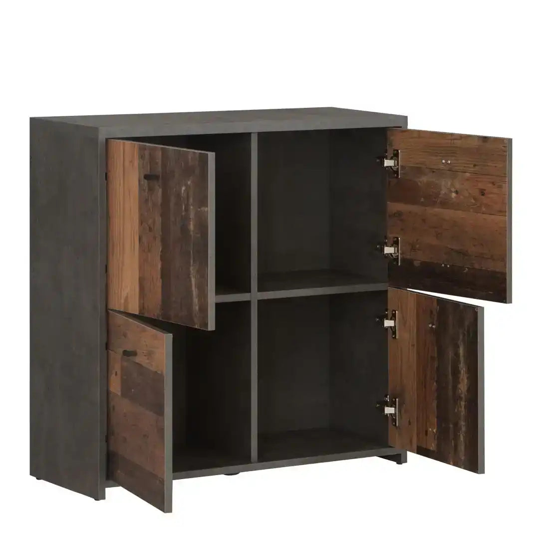 Best Chest Storage Cabinet with 4 Doors in Concrete Optic Dark Grey/Old - Wood Vintage - Price Crash Furniture