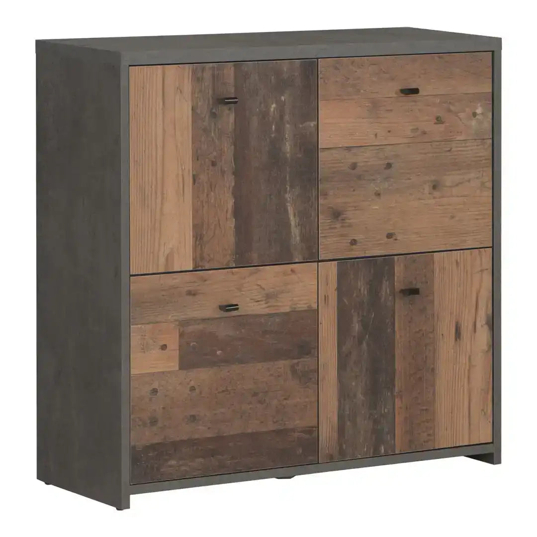 Best Chest Storage Cabinet with 4 Doors in Concrete Optic Dark Grey/Old - Wood Vintage - Price Crash Furniture