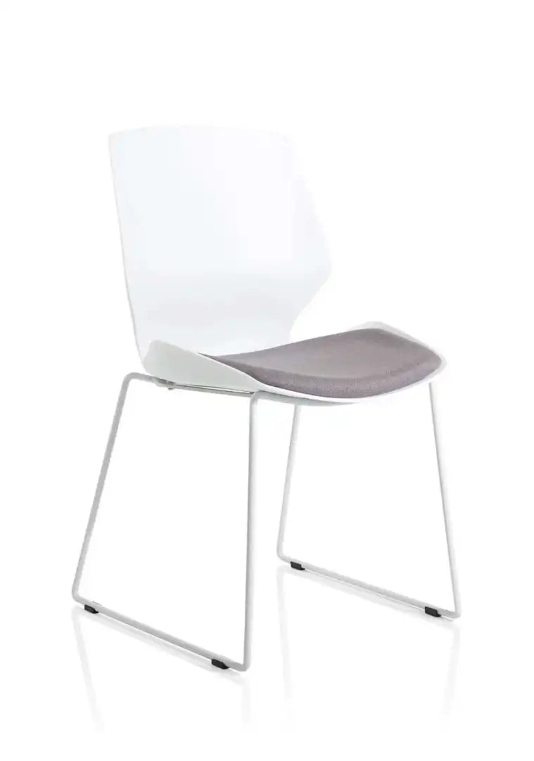 Florence Sled White Frame Fabric Seat Visitor Chair - Price Crash Furniture