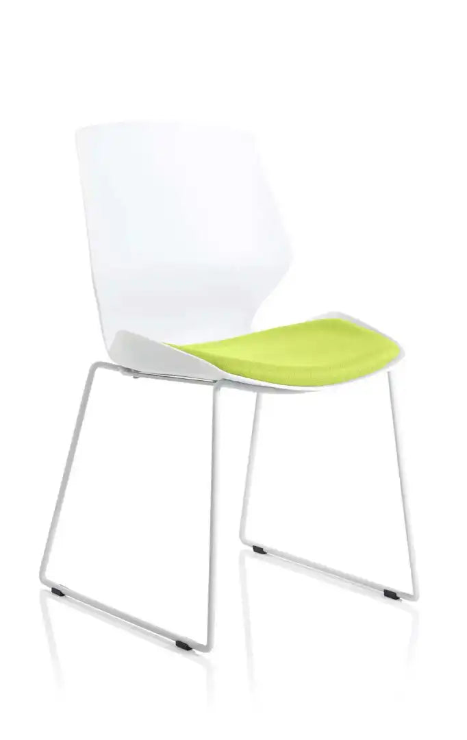 Florence Sled White Frame Fabric Seat Visitor Chair - Price Crash Furniture