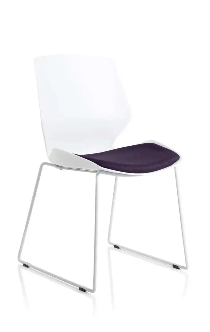 Florence Sled White Frame Fabric Seat Visitor Chair - Price Crash Furniture