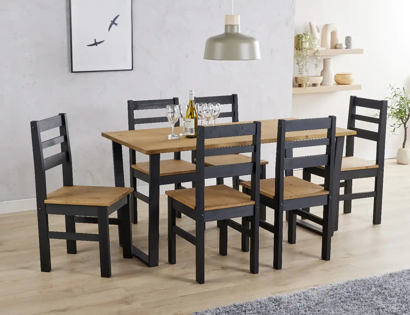 Large dining table + 6 chair Set, 1xTXTB3 + 3xCRB107 - Price Crash Furniture