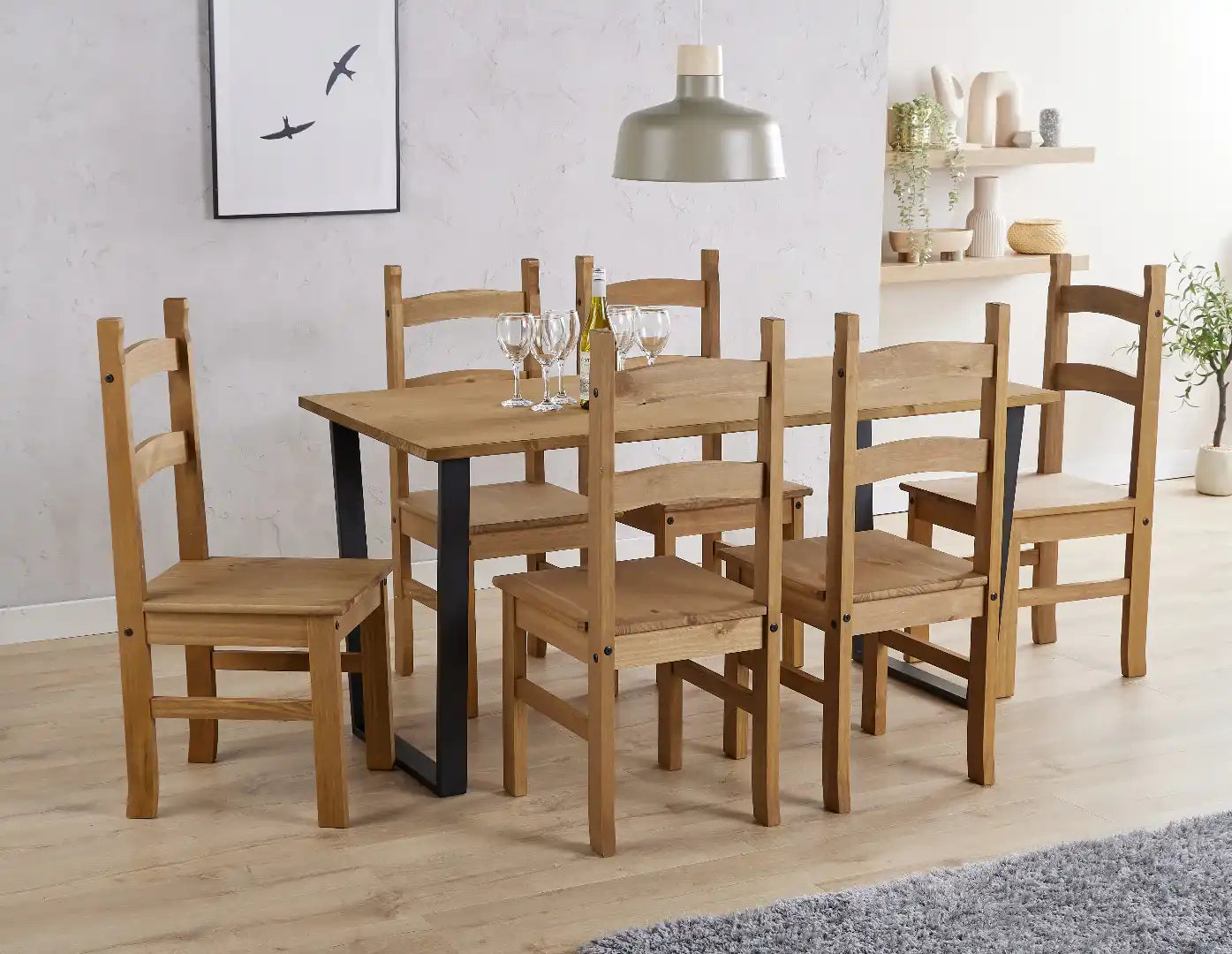 Large dining table + 6 chair Set, 1xTXTB3 + 3xCR105 - Price Crash Furniture