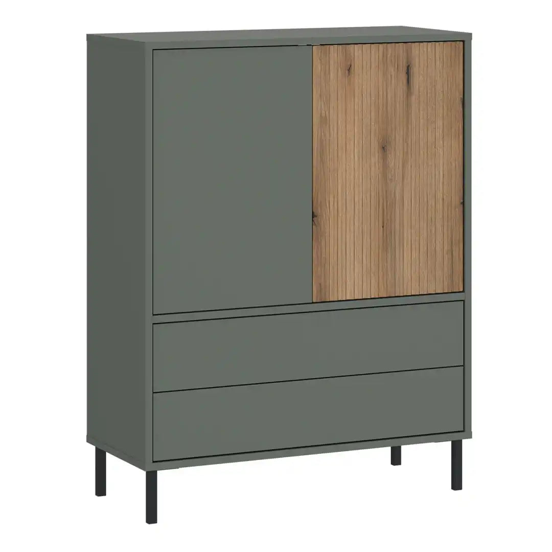 Darwin Sideboard 2 Door 2 Drawer in Green/Oak - Price Crash Furniture
