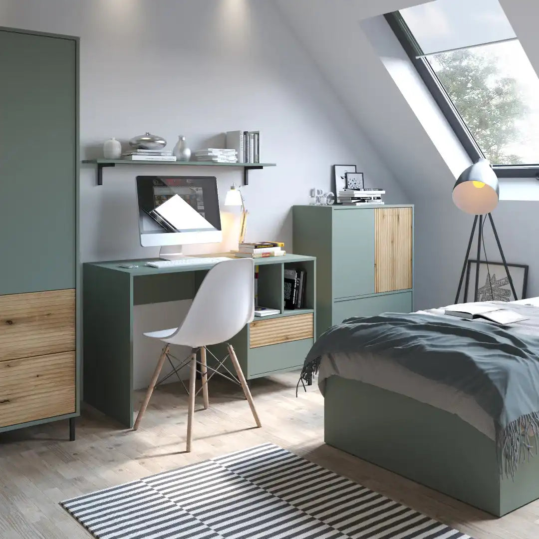 Darwin Sideboard 2 Door 2 Drawer in Green/Oak - Price Crash Furniture