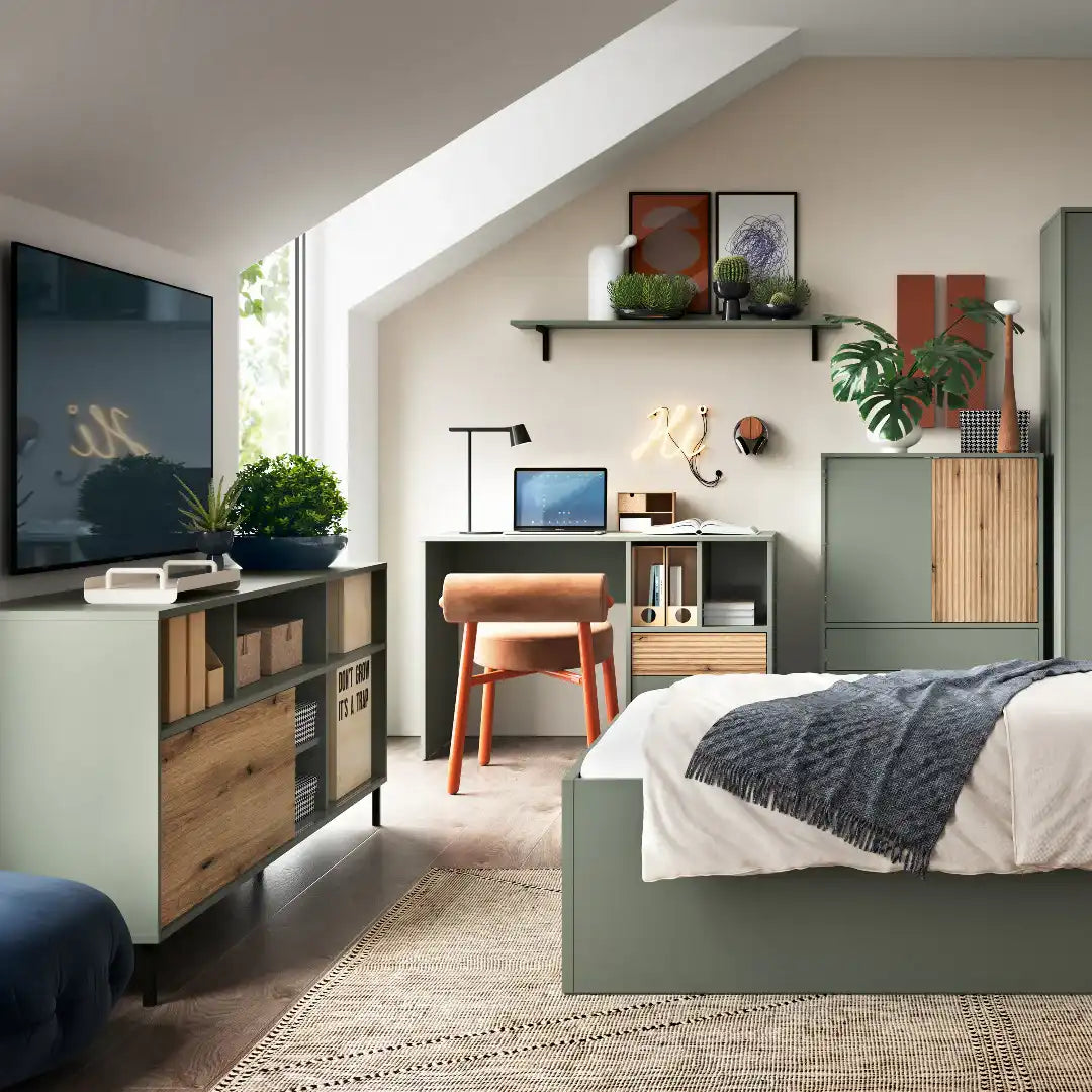 Darwin Desk 2 Drawer in Green/Oak - Price Crash Furniture