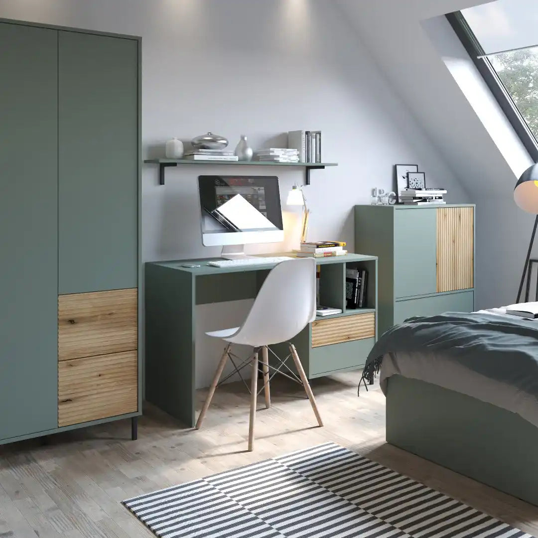 Darwin Desk 2 Drawer in Green/Oak - Price Crash Furniture