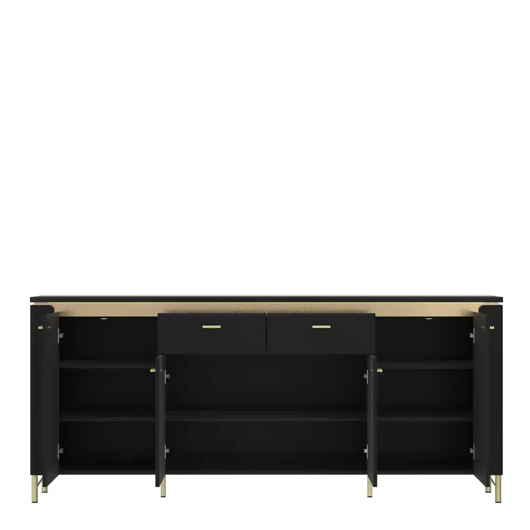Genoa Sideboard 4 Door 2 Drawer in Black Matt/Gold - Price Crash Furniture
