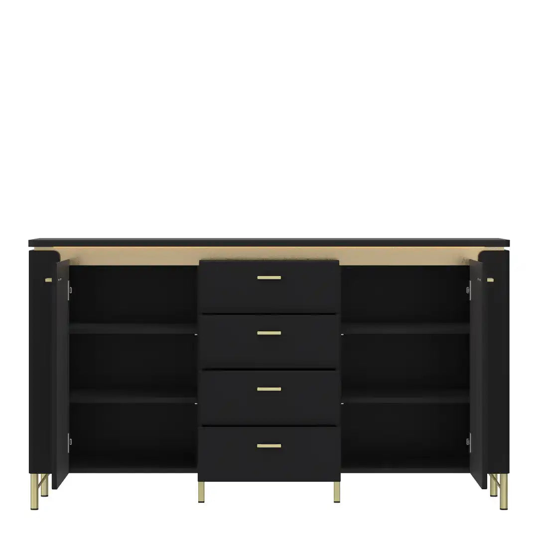 Genoa Sideboard 2 Door 4 Drawer in Black Matt/Gold - Price Crash Furniture