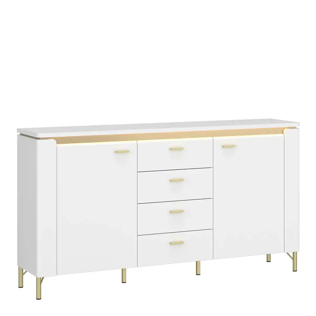 Lazio Sideboard 2 Door 4 Drawer in Alpine White/White Gloss - Price Crash Furniture