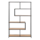 Seaford Black Metal Large Asymmetrical Bookcase with 5 Oak Shelves - Price Crash Furniture