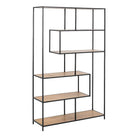 Seaford Black Metal Large Asymmetrical Bookcase with 5 Oak Shelves - Price Crash Furniture