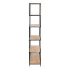 Seaford Black Metal Large Asymmetrical Bookcase with 5 Oak Shelves - Price Crash Furniture