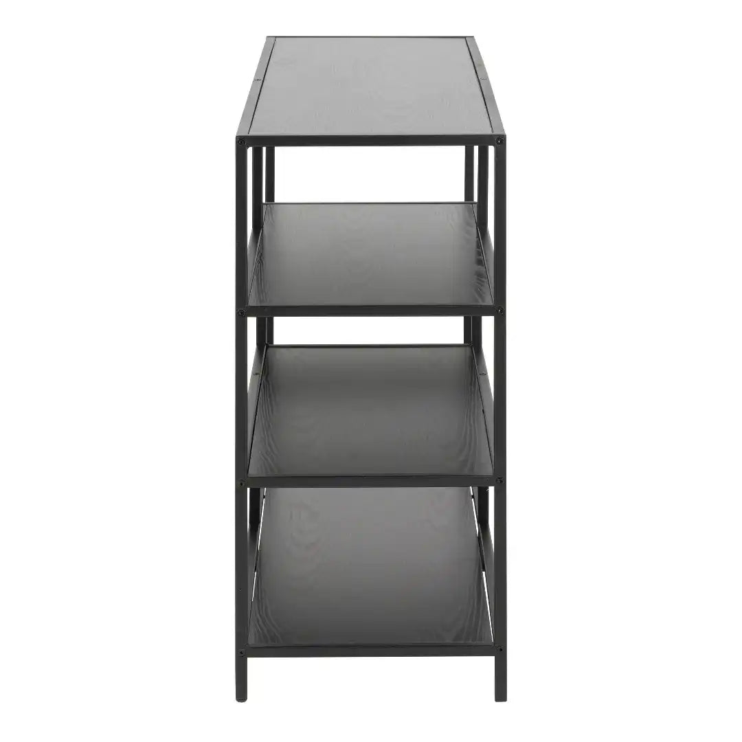 Seaford Wide Black Metal Bookcase with 4 Black Oak Shelves - Price Crash Furniture