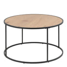 Seaford Black Metal Round Coffee Table with Oak Top - Price Crash Furniture