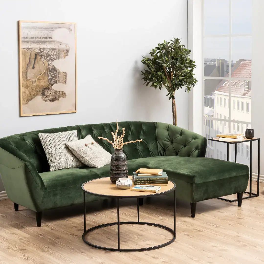 Seaford Black Metal Round Coffee Table with Oak Top - Price Crash Furniture