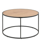 Seaford Black Metal Round Coffee Table with Oak Top - Price Crash Furniture