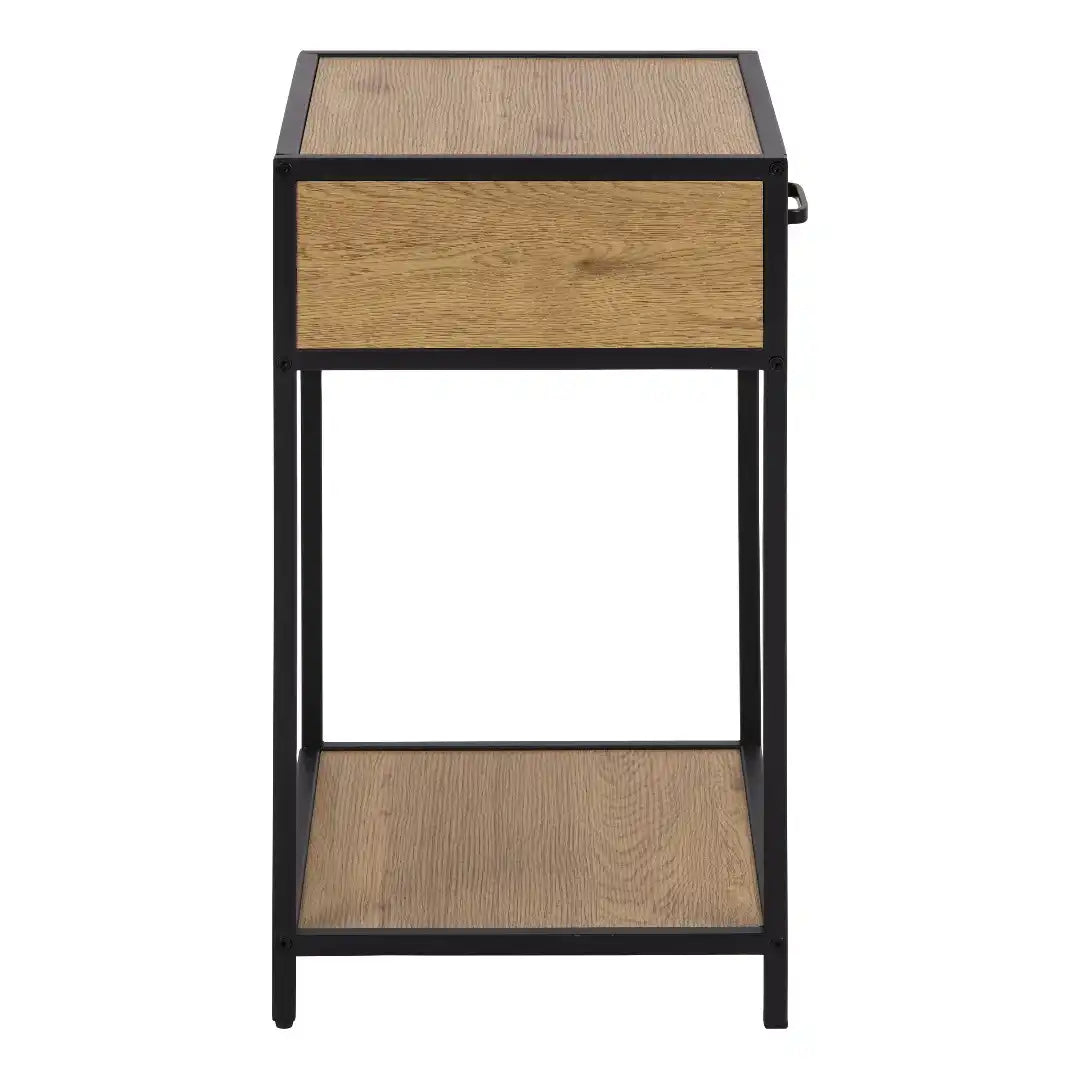 Seaford Bedside Table with 1 Drawer in Black & Oak - Price Crash Furniture