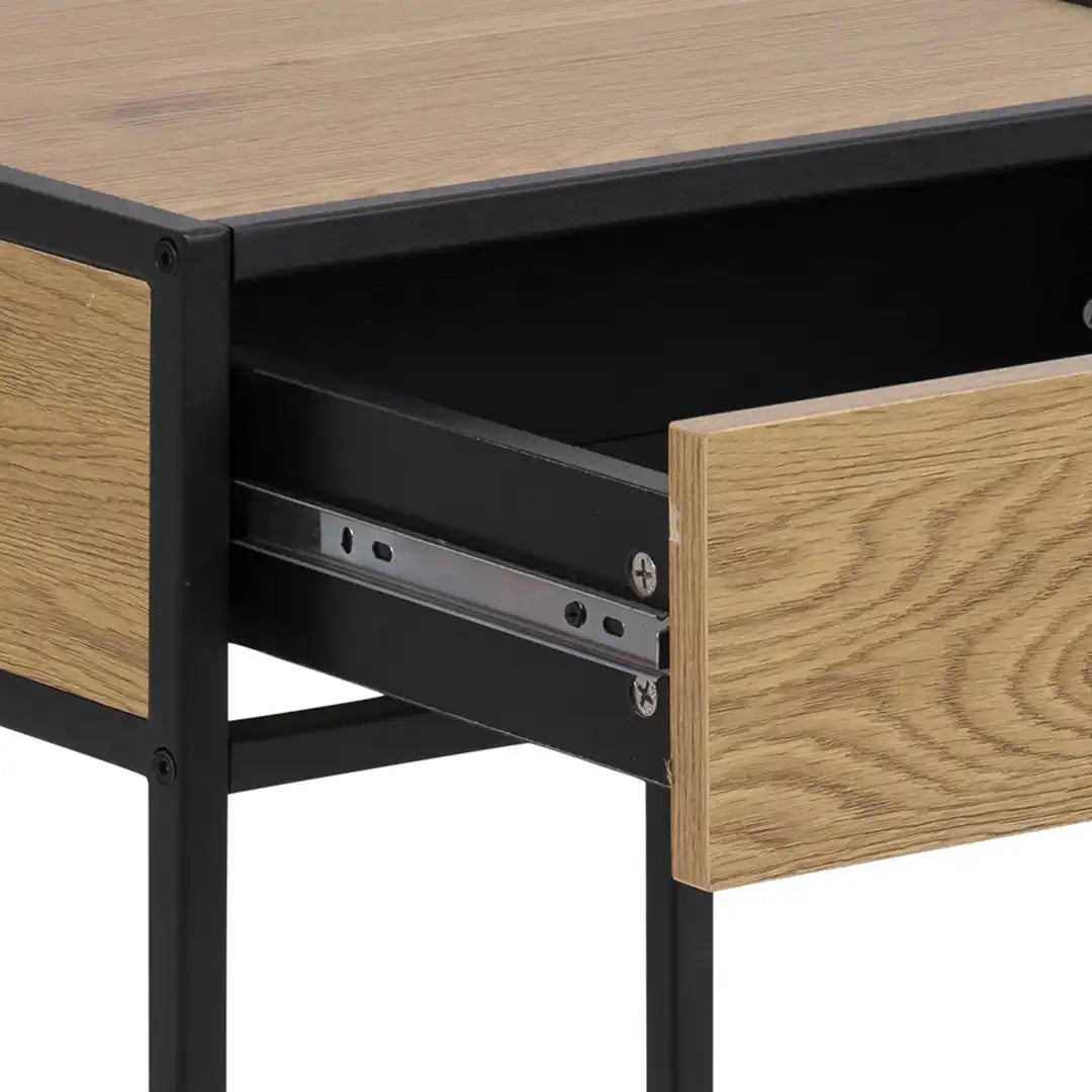 Seaford Bedside Table with 1 Drawer in Black & Oak - Price Crash Furniture