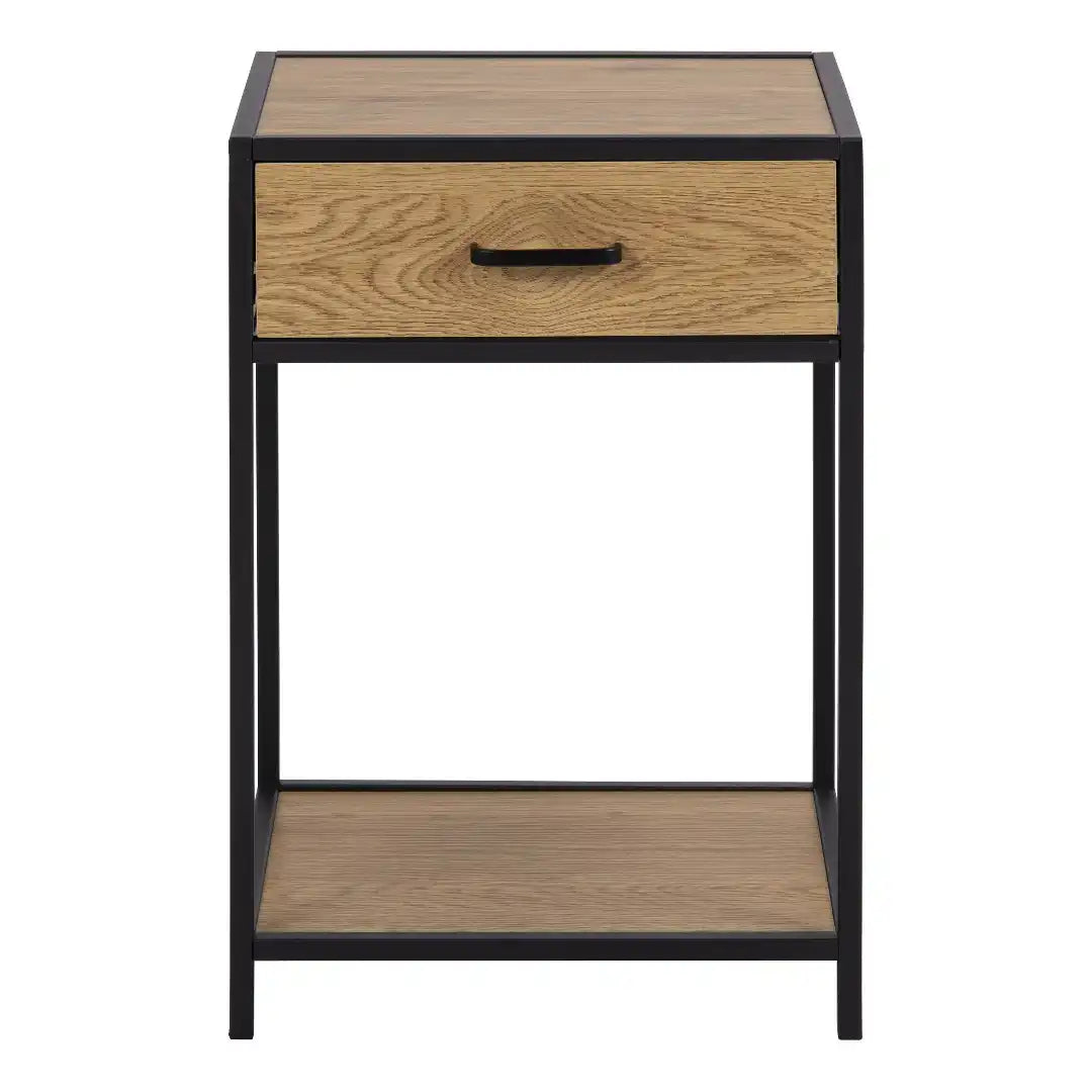 Seaford Bedside Table with 1 Drawer in Black & Oak - Price Crash Furniture