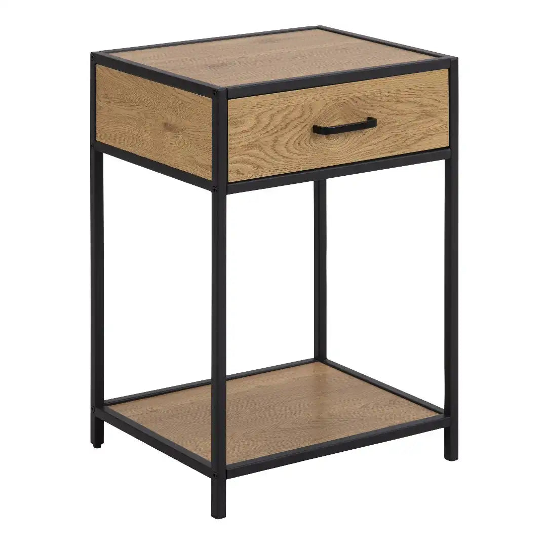 Seaford Bedside Table with 1 Drawer in Black & Oak - Price Crash Furniture