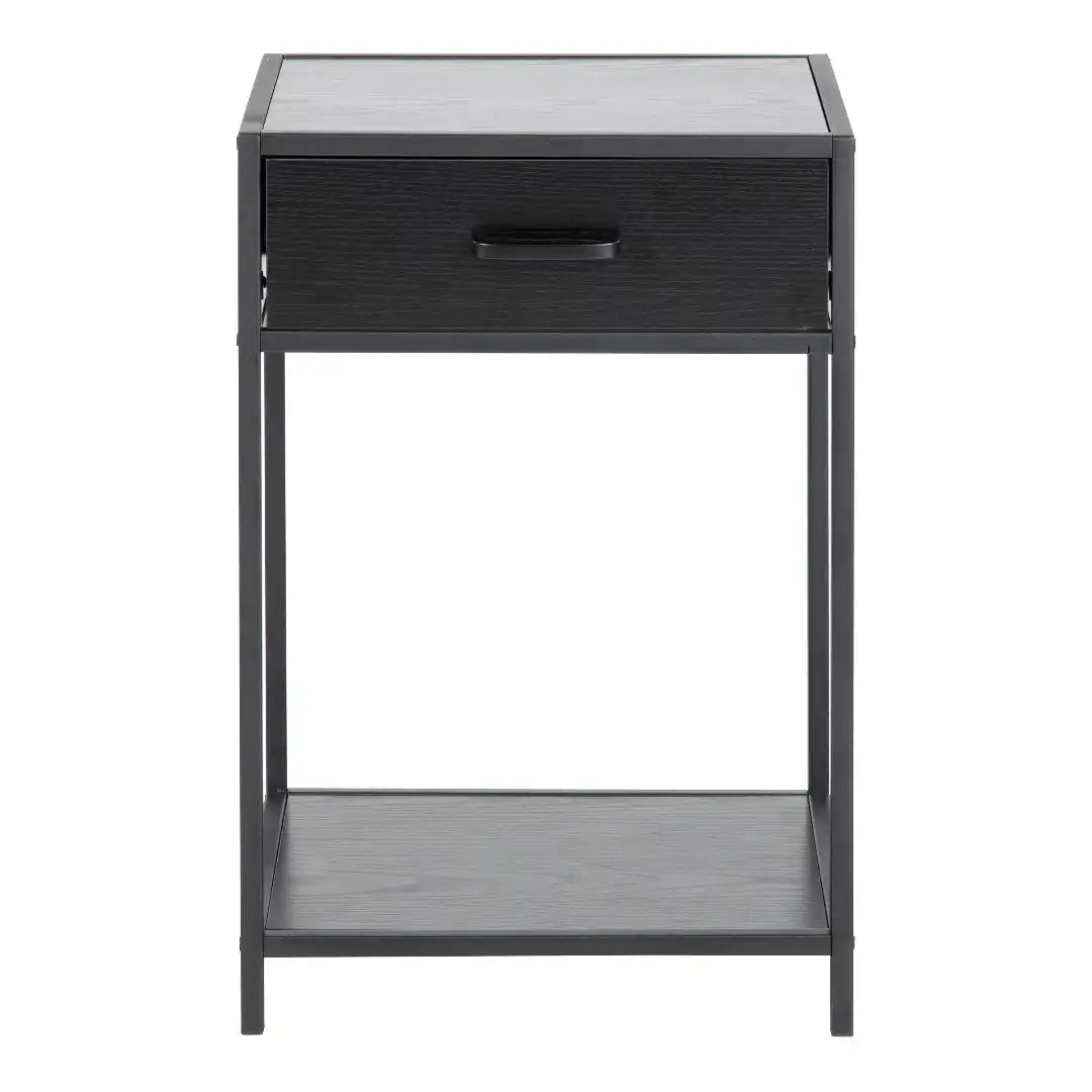 Seaford Bedside Table with 1 Drawer in Black - Price Crash Furniture