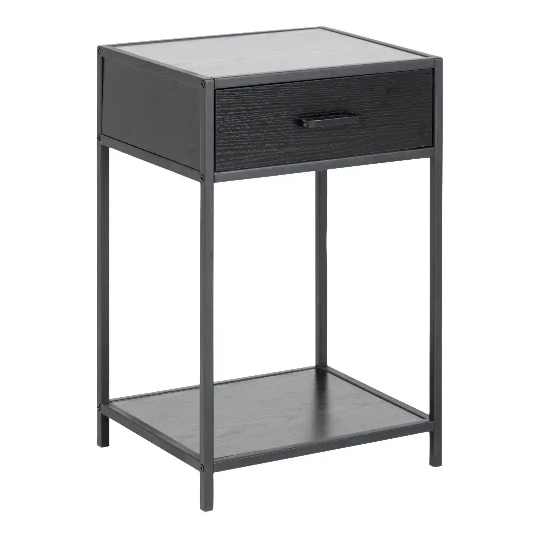 Seaford Bedside Table with 1 Drawer in Black - Price Crash Furniture