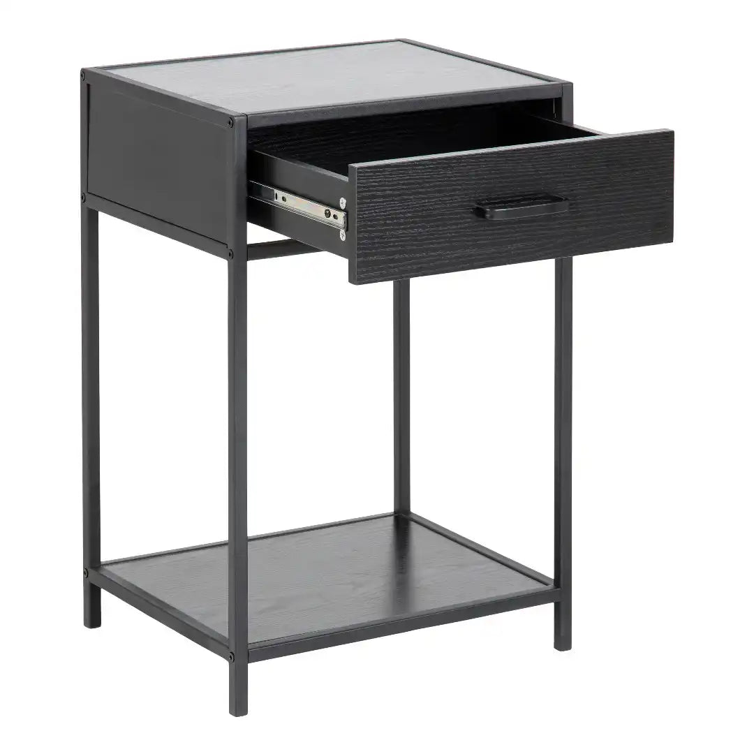 Seaford Bedside Table with 1 Drawer in Black - Price Crash Furniture