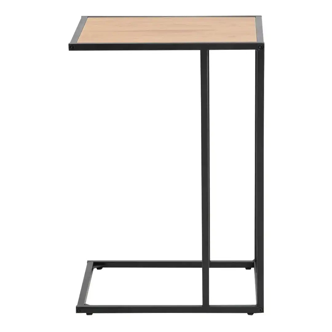 Seaford Black Metal Side Table with Oak Top - Price Crash Furniture