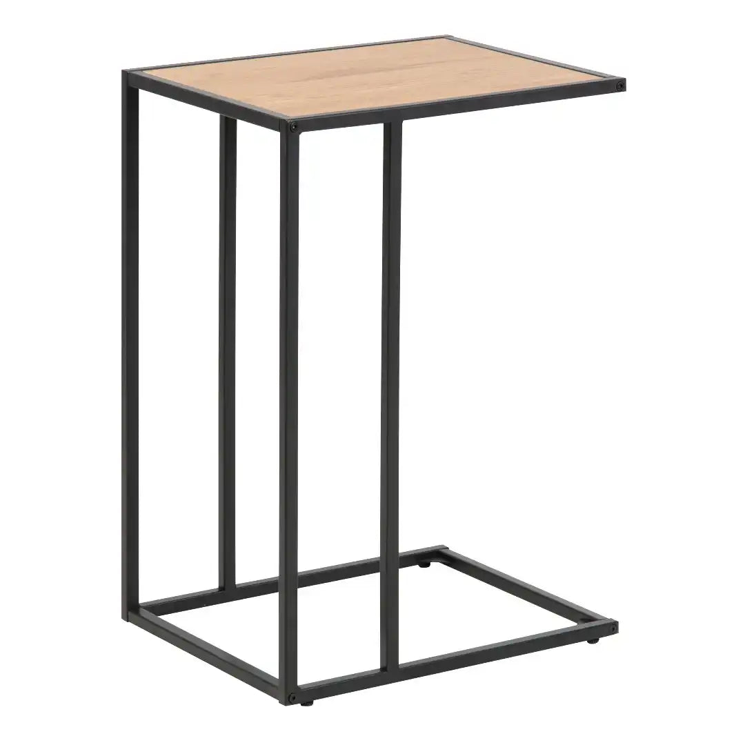Seaford Black Metal Side Table with Oak Top - Price Crash Furniture