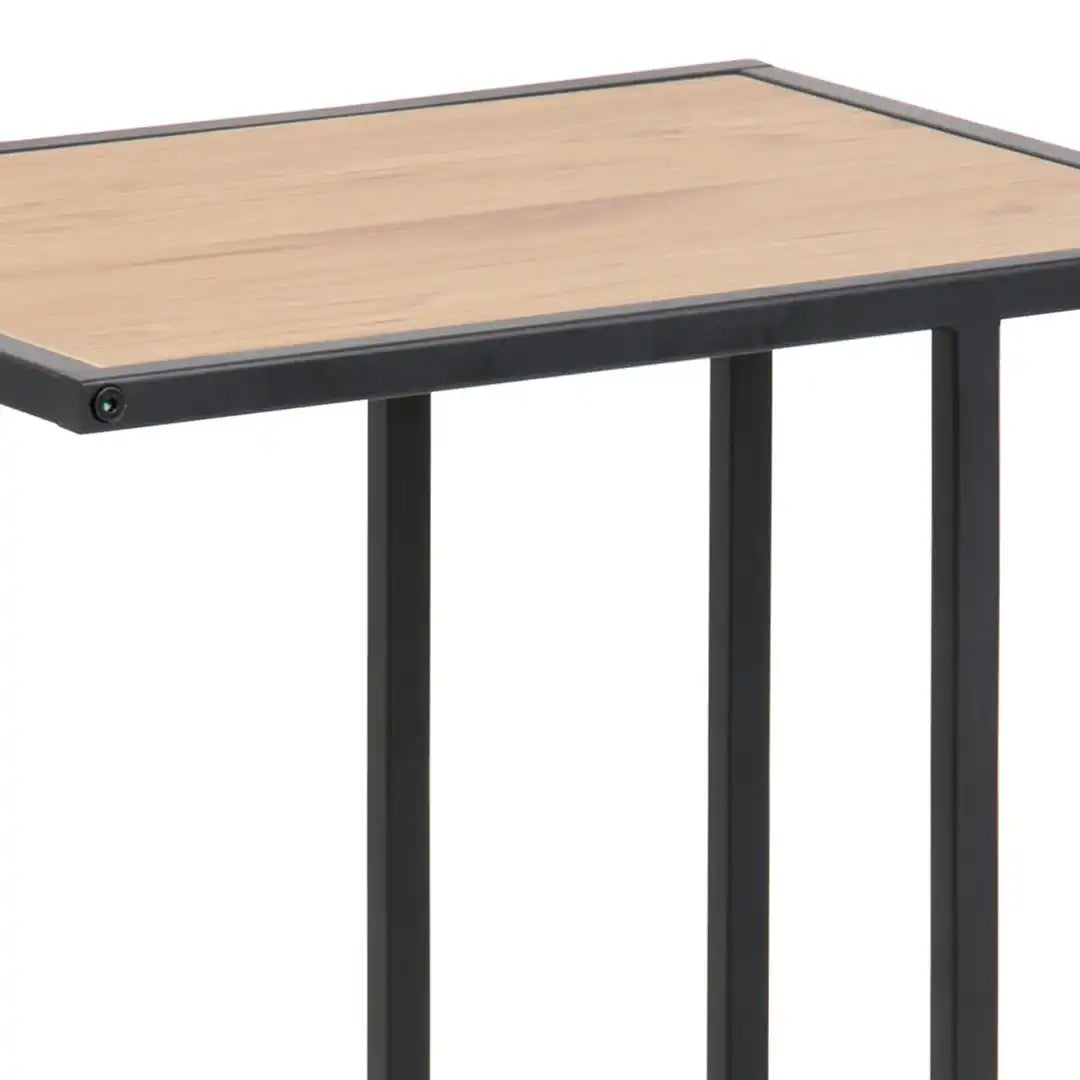 Seaford Black Metal Side Table with Oak Top - Price Crash Furniture