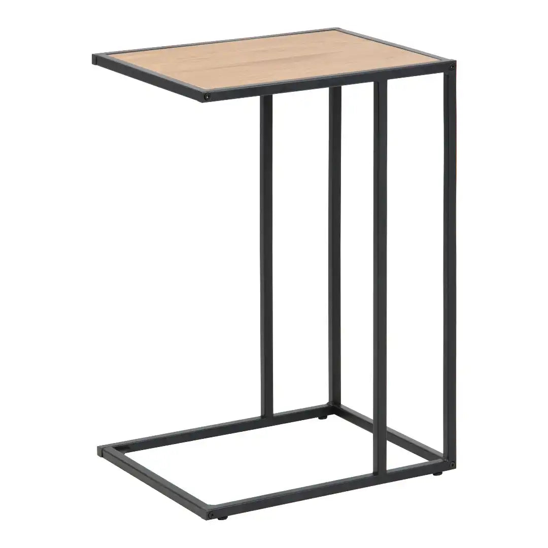 Seaford Black Metal Side Table with Oak Top - Price Crash Furniture