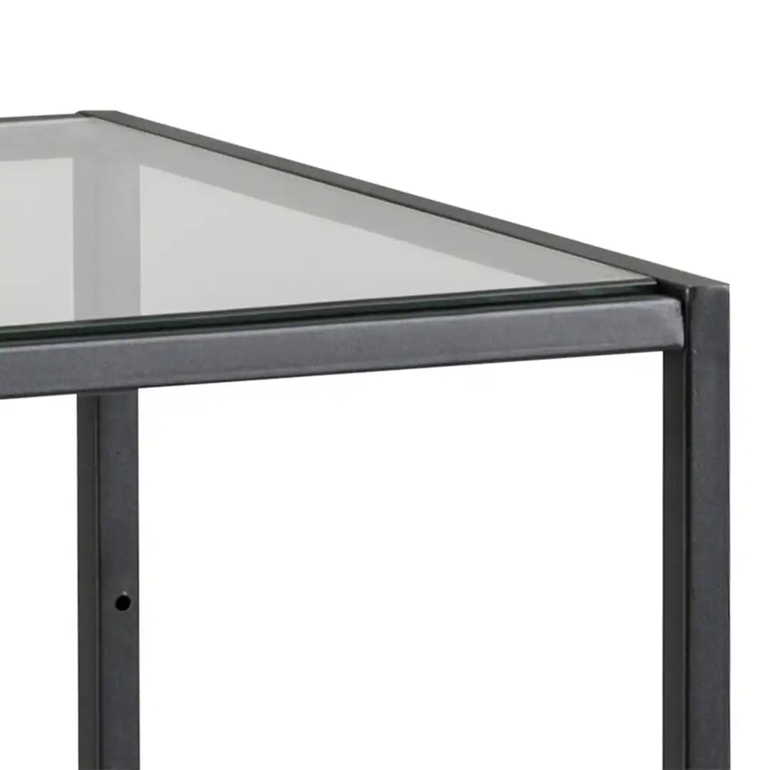 Seaford Narrow Black Metal Bookcase with 2 Glass Shelves - Price Crash Furniture