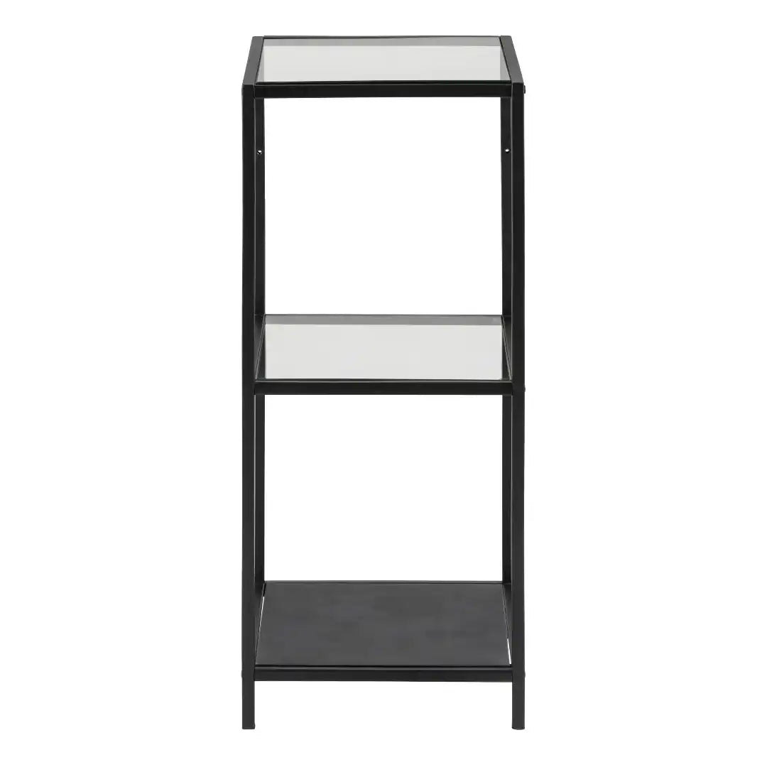 Seaford Narrow Black Metal Bookcase with 2 Glass Shelves - Price Crash Furniture