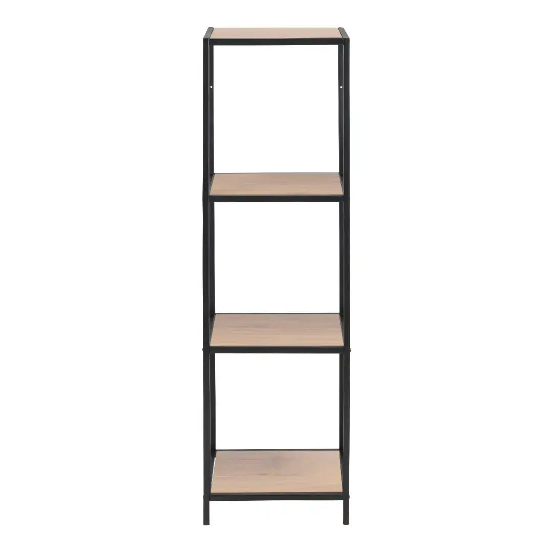 Seaford Narrow Black Metal Bookcase with 3 Oak Shelves - Price Crash Furniture