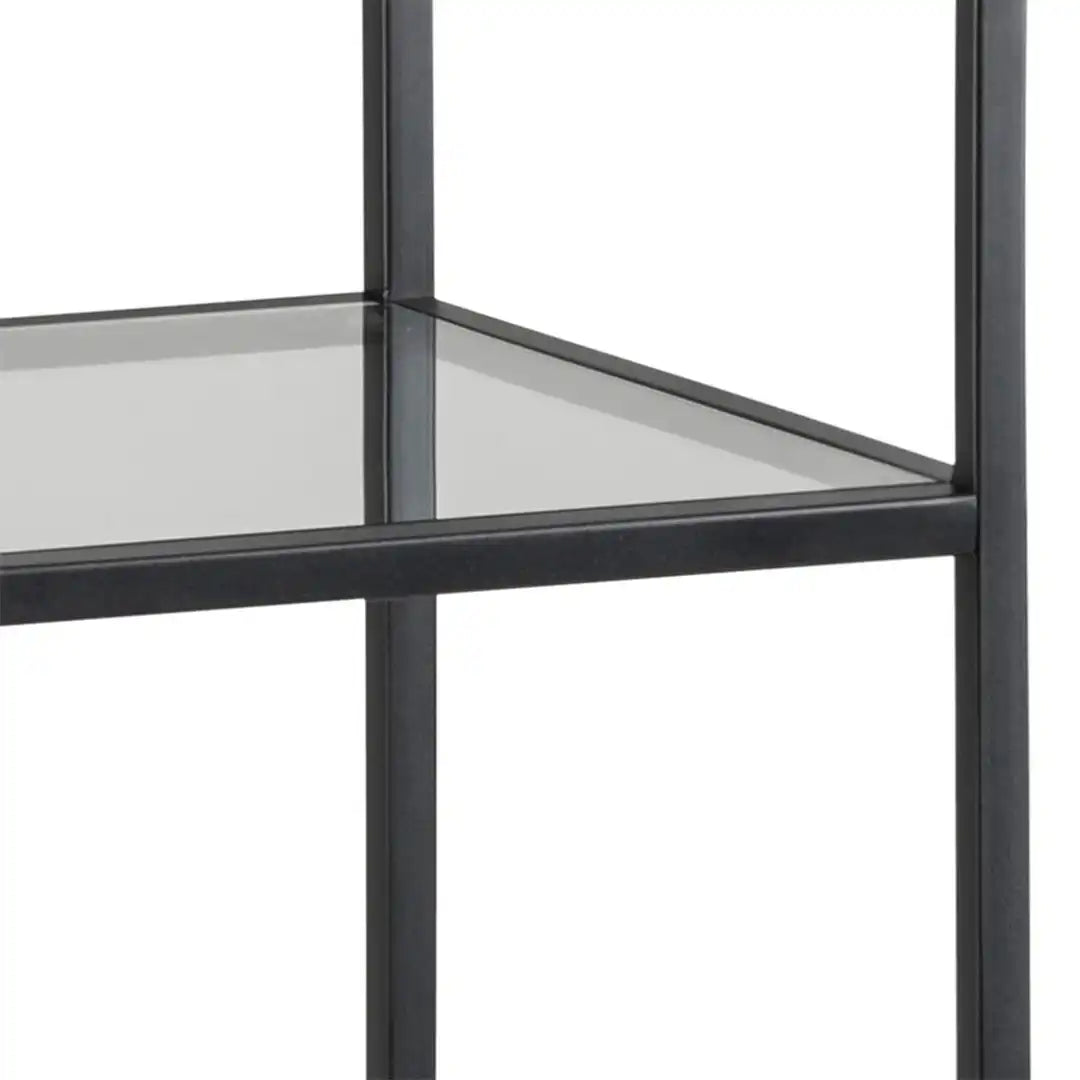 Seaford Narrow Black Metal Bookcase with 3 Glass Shelves - Price Crash Furniture