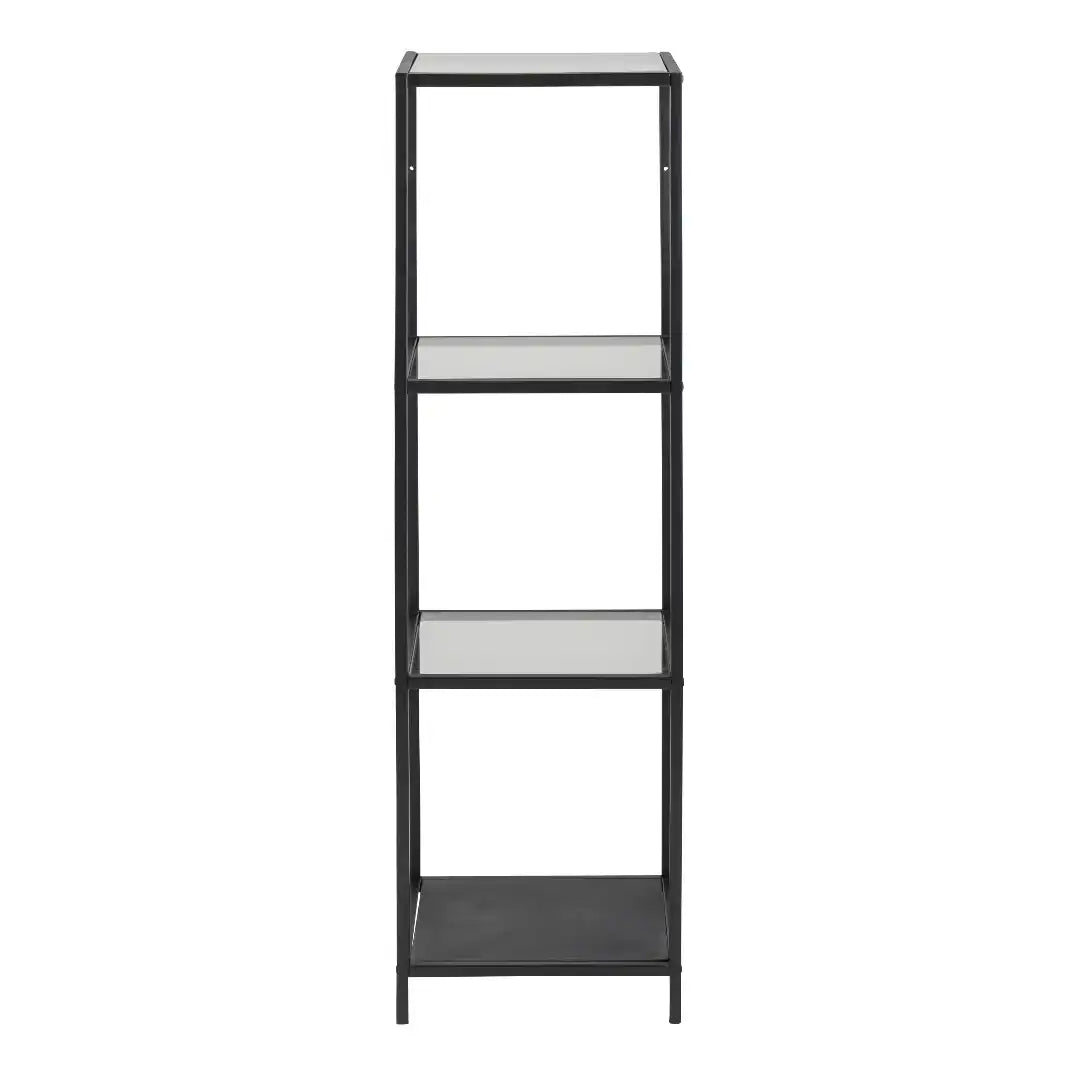 Seaford Narrow Black Metal Bookcase with 3 Glass Shelves - Price Crash Furniture