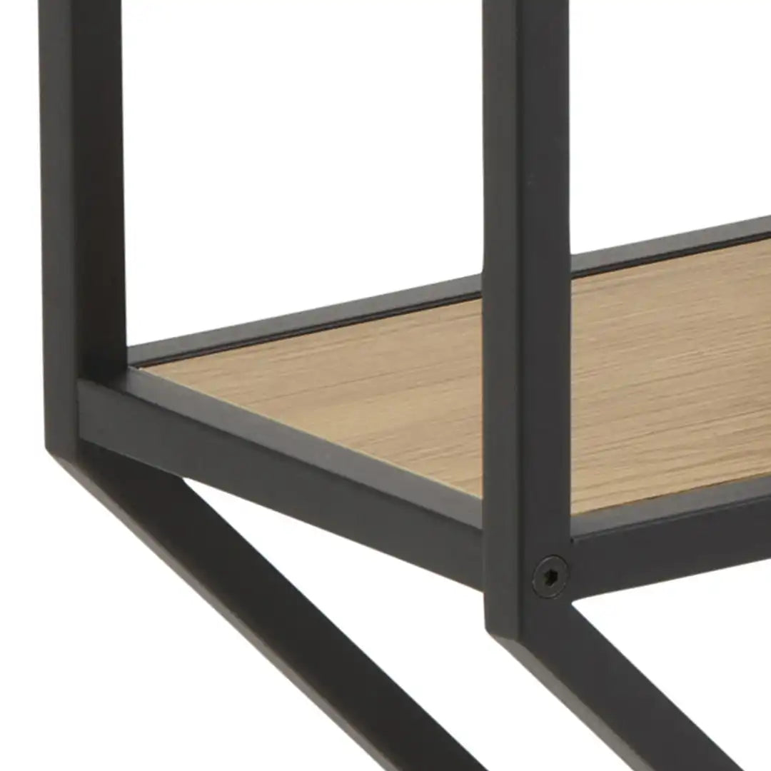 Seaford Octagonal Metal Wall Shelf in Black & Oak - Price Crash Furniture