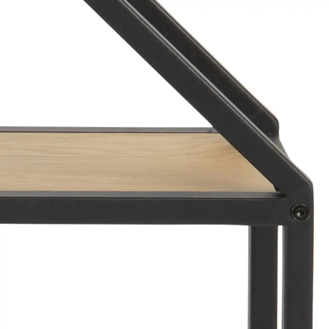Seaford Octagonal Metal Wall Shelf in Black & Oak - Price Crash Furniture