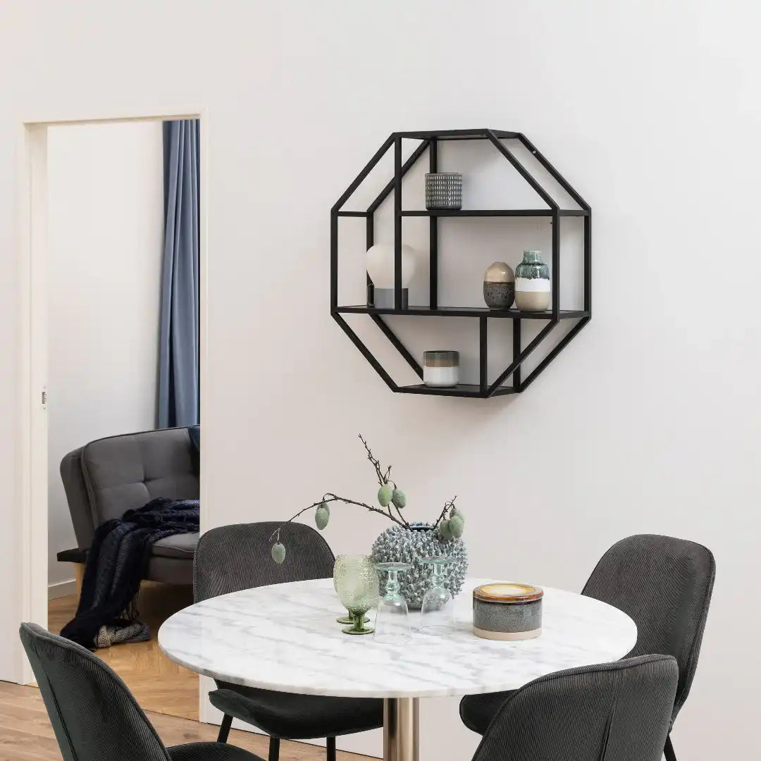 Seaford Octagonal Metal Wall Shelf in Black - Price Crash Furniture