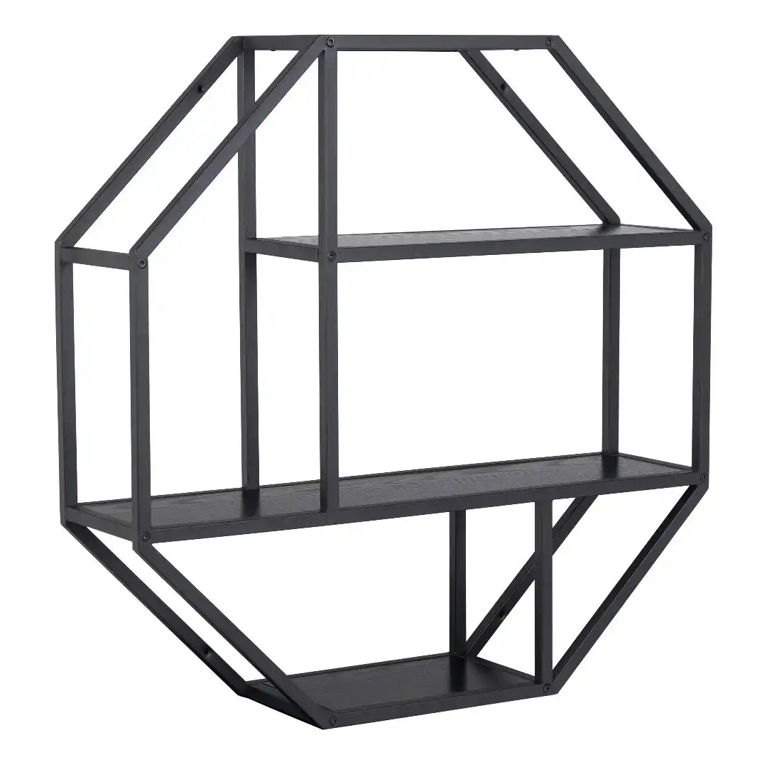 Seaford Octagonal Metal Wall Shelf in Black - Price Crash Furniture