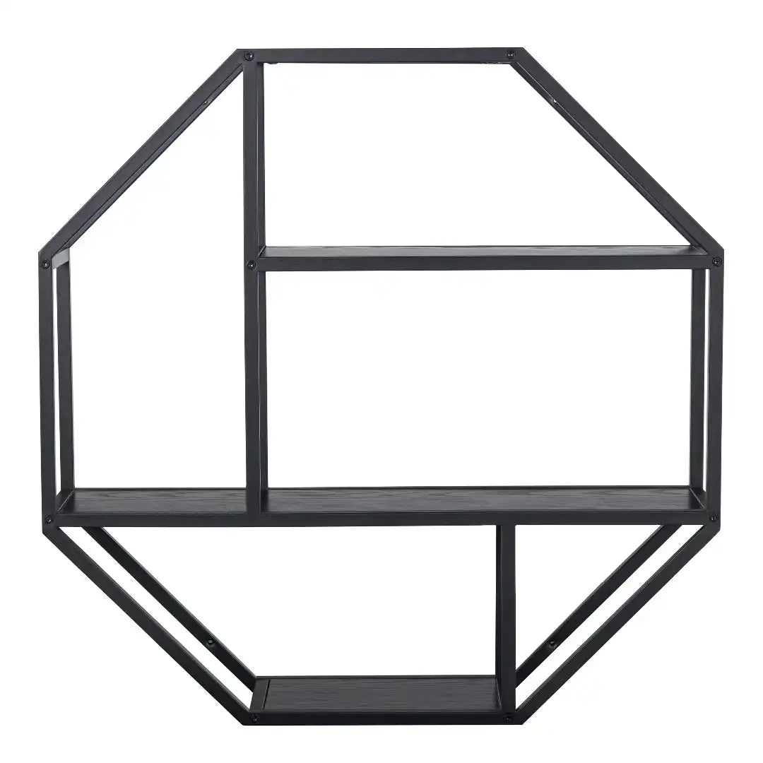 Seaford Octagonal Metal Wall Shelf in Black - Price Crash Furniture