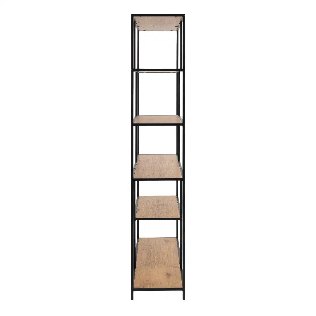 Seaford Bookcase with 5 Shelves in Black and Oak - Price Crash Furniture
