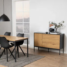 Seaford 1 Door 3 Drawer Small Sideboard in Black & Oak - Price Crash Furniture