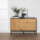 Seaford 1 Door 3 Drawer Small Sideboard in Black & Oak - Price Crash Furniture