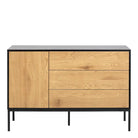 Seaford 1 Door 3 Drawer Small Sideboard in Black & Oak - Price Crash Furniture