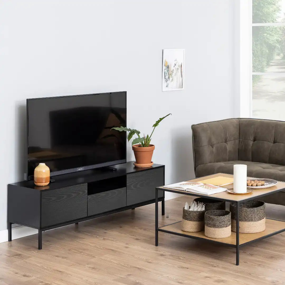 Seaford 2 Door 1 Drawer TV Unit in Ash Black - Price Crash Furniture